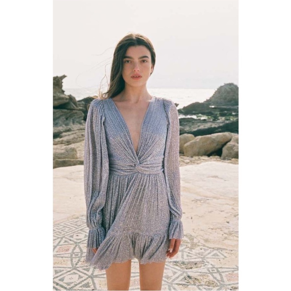 Sabina Musayev Mars Long Sleeve Pleated Dress in Lilac S